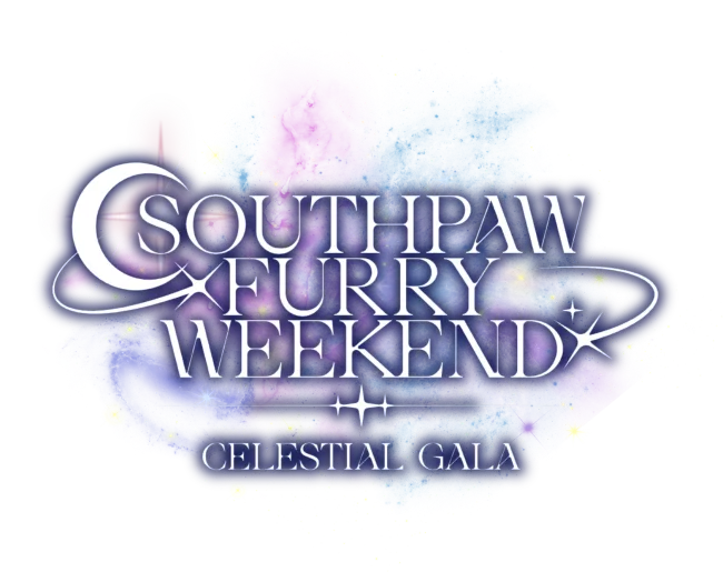 Southpaw Furry Weekend Celestial Gala logo with galaxy artwork
